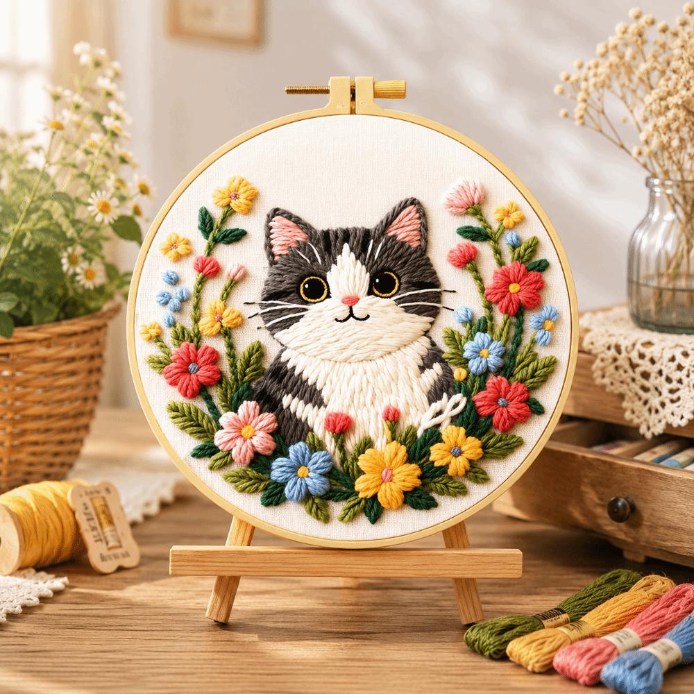 DIY Embroidery Kit Colorful Needlework Craft Animal Embroidery Flower Sewing Kits Beginners