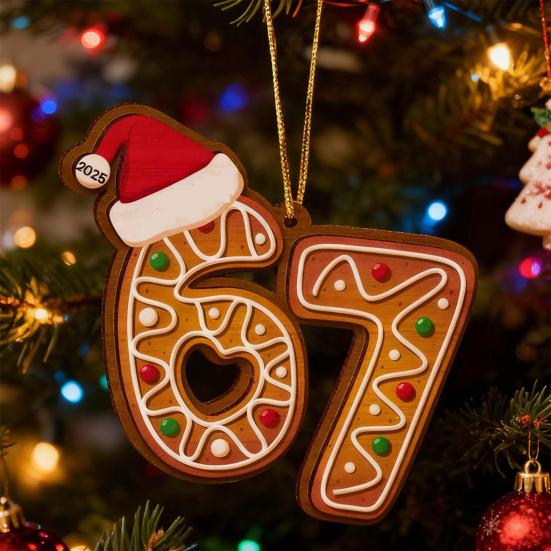 2 Pcs 67 Christmas Ornaments Funny Six Seven Gingerbread Hanging Ornament Acrylic Holiday Tree Decor Gift for Teens Kids Family Friends Coworkers