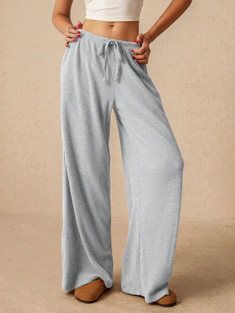 Available High-Waisted Tie-Waist Wide-Leg Fashion Pants - European and American Style, Solid Color.