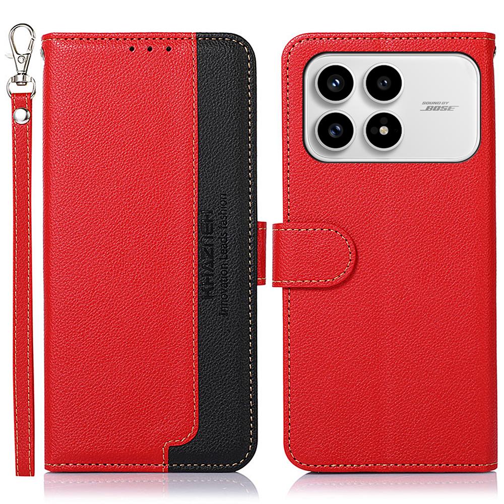 

KHAZNEH For Xiaomi Redmi K90 5G/Poco F8 Pro Case RFID Blocking Wallet Litchi Texture PU Leather Phone Cover with Strap