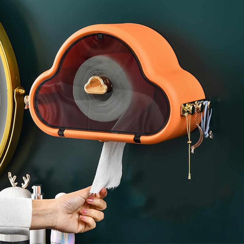 Cloud Shape Tissue Box Veggmontert multifunksjons oppbevaringsboks for baderom Vanntett papirholder Ansiktshåndkle Organizer-veske