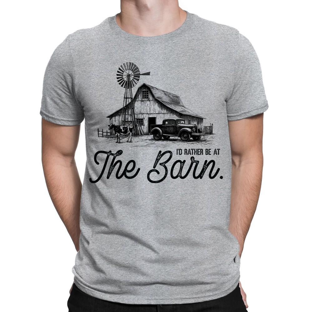 

I d Rather Be At The Barn Vintage Farm Farming Funny Mens T-Shirts Tee Top #BAL L