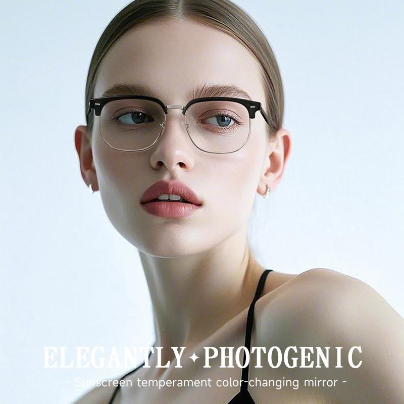 Fashion Sunglasses For Women Lightweight Semi Rimless Small Square Sunglasses Unisex Uv Protection Photochromic Lens Fashion