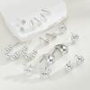 9 Pairs Bohemian Butterfly Earring Set for Women Silver Color Pearl Zircon Geometric Water Drop Earrings Daily Wear Jewelry Gift