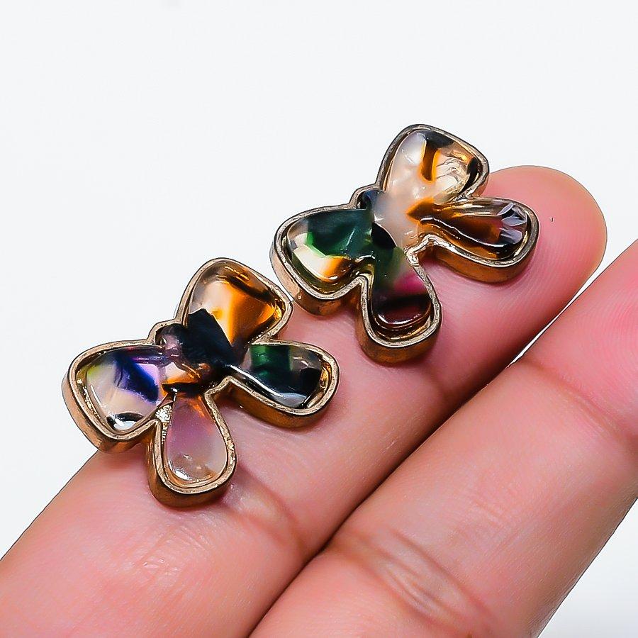 Natural Dendrite Opal Gemstone Brass Jewelry Earring 0.67  RE-466
