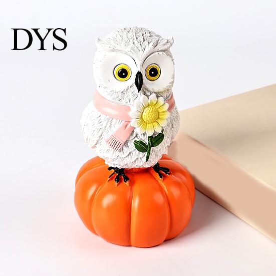 Festival Atmosphere Room Decor Fall Pumpkin Owl Figurine, Resin on Statue with Cute Halloween Desk Accessories Sunflower for Autumn Thanksgiving