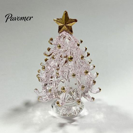 Sparkling Holiday Table Decor Glazed Glass Christmas Tree Ornament with Star Topper, Colorful Small Desktop Art, Faux Crystal Tabletop for Home Office