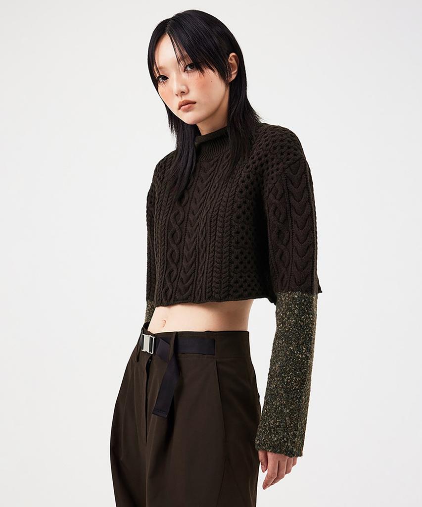 Seutyudiotomboiegseu (W) Cropped Cable Knit Pullover Brown