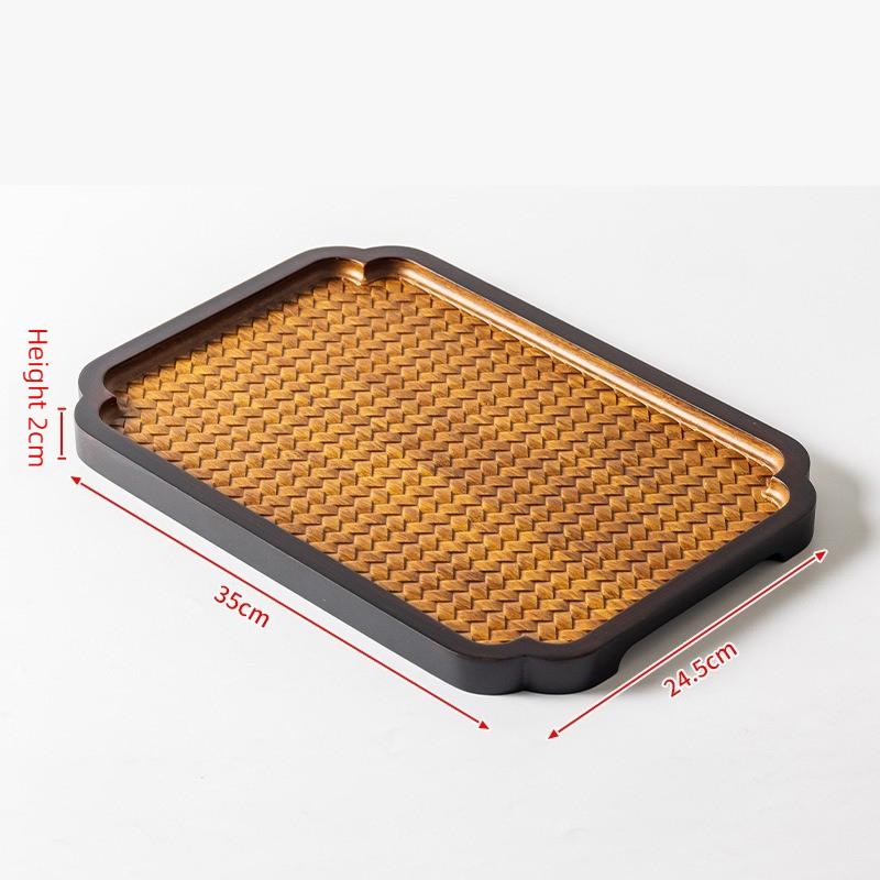1PC Embossed Pattern Tray New Chinese Style Square Round Bamboo Tea Plate Household Desktop Decoration