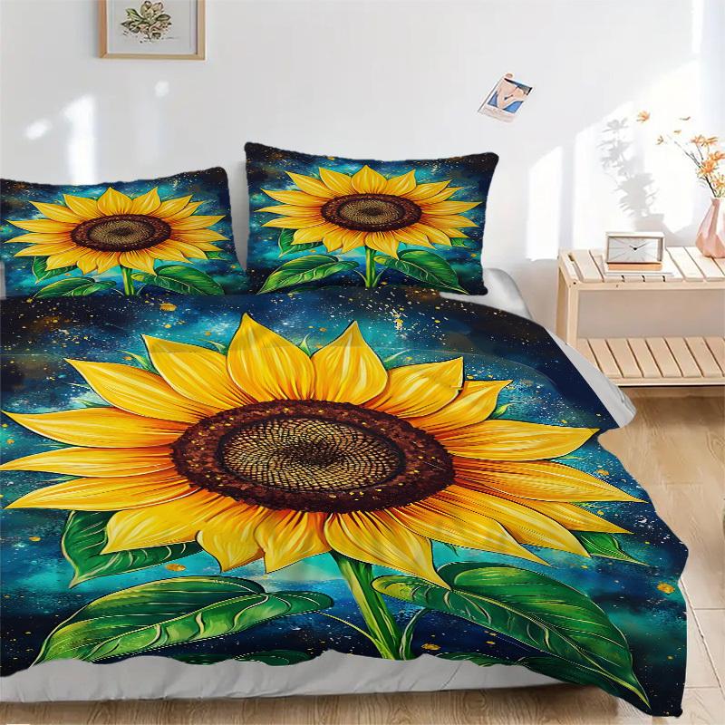 3pcs Sunflower Duvet Cover Set, Soft Comfortable Duvet Cover,Guest Room (1*Duvet Cover + 2*Pillowcase, Without Core) yy251104133 135x200cm