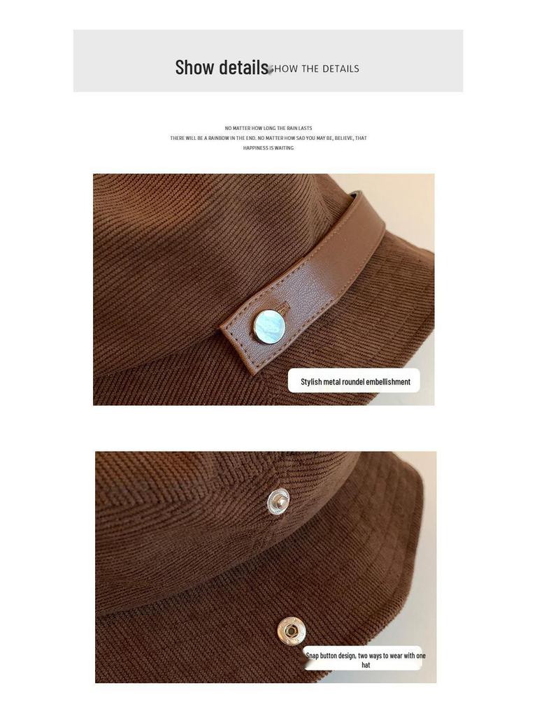 Korean Style Corduroy Fisherman Bucket Hat for Women - Trendy Autumn/Winter 2025