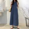 Fashion Long Skirt, Round Neck, No Cuff Pockets, Loose Long Vest, Denim Robe Dress, Women's Denim Skirt with Pockets