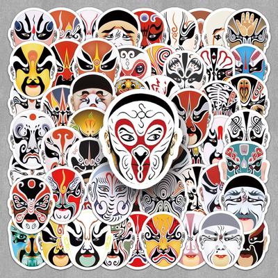 60-Piece Chinese Opera Face Mask Stickers: Graffiti Style for Suitcases, Planners, and Crafts.