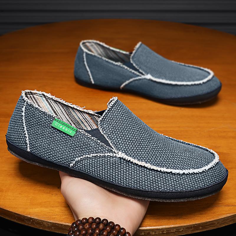 Men's Breathable Casual Canvas Slip Shoes Comfort Slip-on Loafer Soft Penny Loafers for Men Lightweight Driving Boat Shoes 39-48