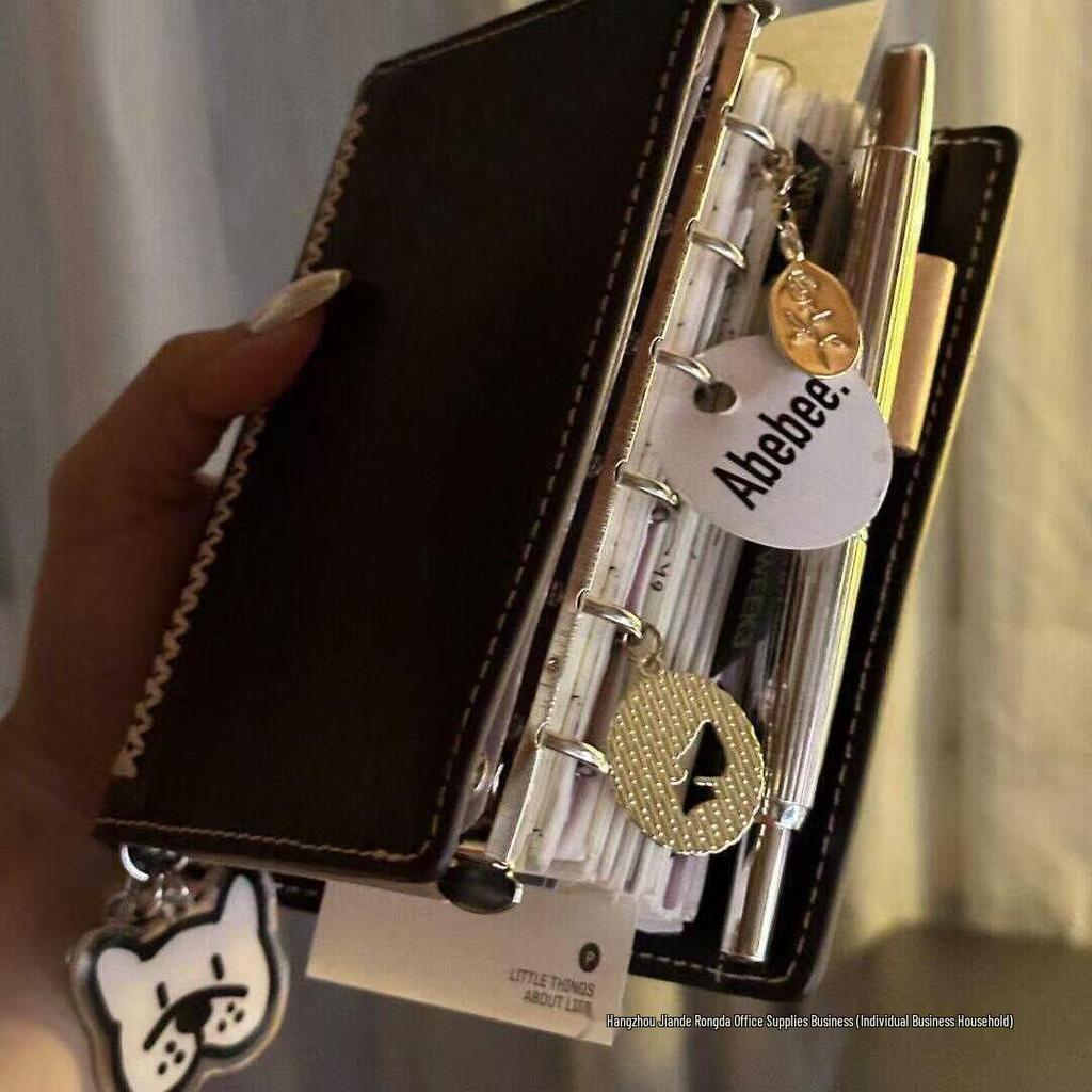 Dark Brown A7 Refillable Double-Ring Planner Notebook Inspired by Xiaohongshu Style