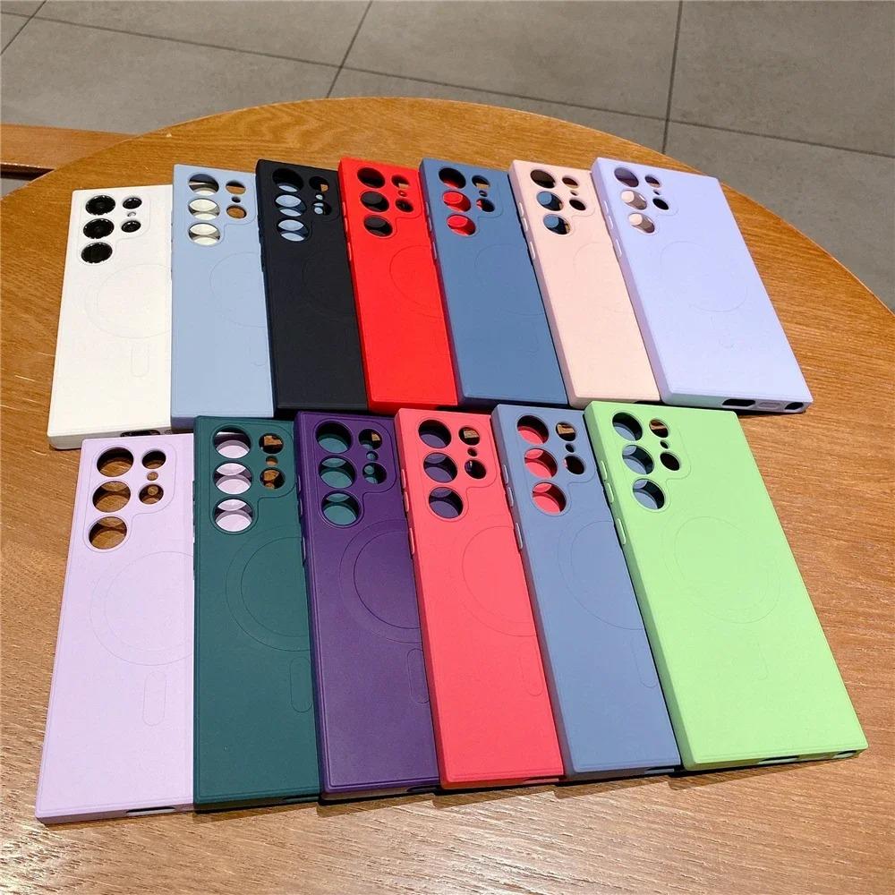 Liquid Silicone Original Magnetic Case for Samsung S25 S24 Ultra S23 FE S22 S21 Plus A16 A36 A56 A06 A15 A35 A55 Phone Cover