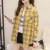 Women's Spring Autumn Large Size Long Sleeve Shirts Female Vintage Loose Plaid Coats Turn Down Collar Button Tops Blouses