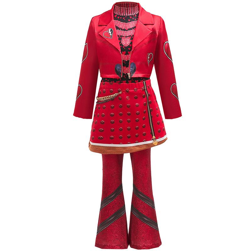 Descendants 5 costume rouge cosplay pour filles ensemble 4 pièces tenue d'Halloween pour enfants