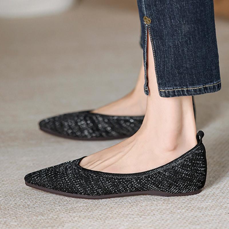 fashion Stretch Knitted Straight Grain Moccasins Breathable Cozy Work Shoes Brief Slip-on Fashion Ladies Flats Light Driving Loafers