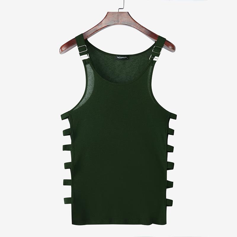 

INCERUN Mens Strap Sleeveless Semi-Sheer Solid Color Bandage Tank Tops 5XL армия зеленый