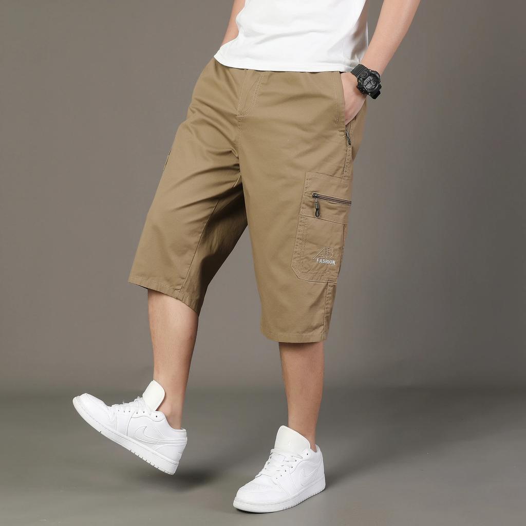 Mehrere Taschen Baumwoll-Cargo-Shorts Herrenmode Einfarbig Schnelltrocknend Jogginghose Wadenlange Hose Sommer Outdoor Atmungsaktive Shorts Herren