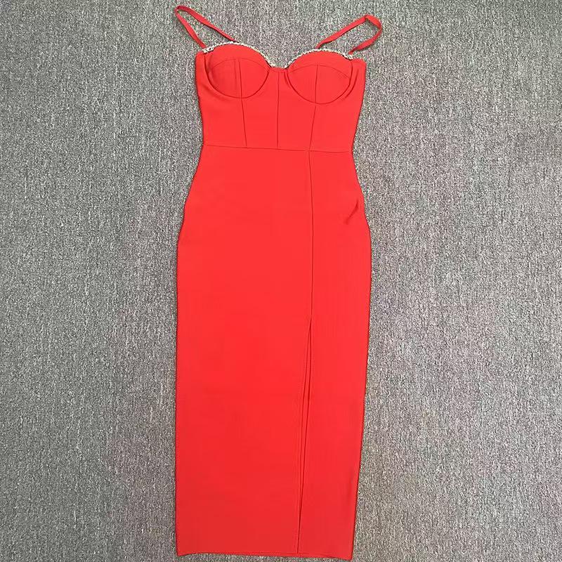 Elegant Thai Strappy Rhinestone Slit Bandage Evening Gown