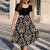 Fashion Women Summer Vintage Floral Dress Elegant Short Sleeve Midi Dress