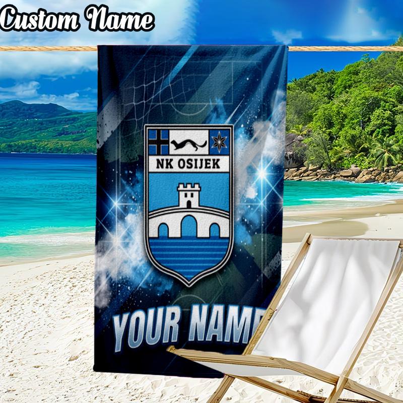Custom Name Nk Osijek Crest Beach Towel - Soft, Ultra-Absorbent Microfiber, Lightweight, Perfect for Beach, Parties, Travel, Camping