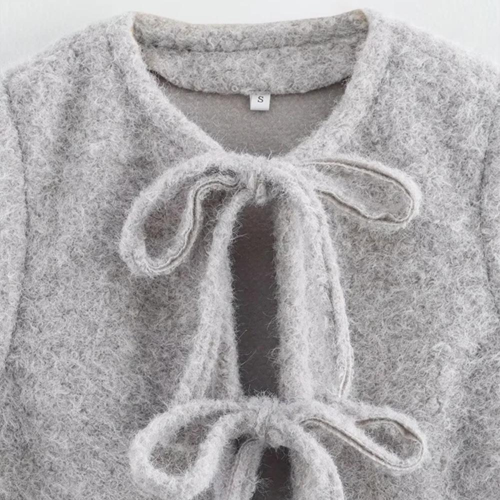 Dámská tvídová vesta s mašlí v pase Elegantní vlněná bez rukávů s kulatým výstřihem Dámská zkrácená vesta 2025 Módní nová svrchní oděv pro rané jaro