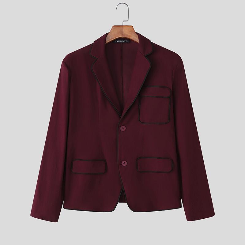 

INCERUN Men Lapel Neck Long Sleeve Buttons Stitching Coats Blazer 5XL вино красного