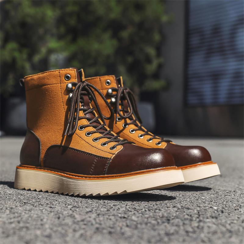 Fashion British Style Men Genuine Leather Outdoor Round Toe Boots Classic Lace-up Flat Designer Shoes Fashion Top Tooling Driving Shoes