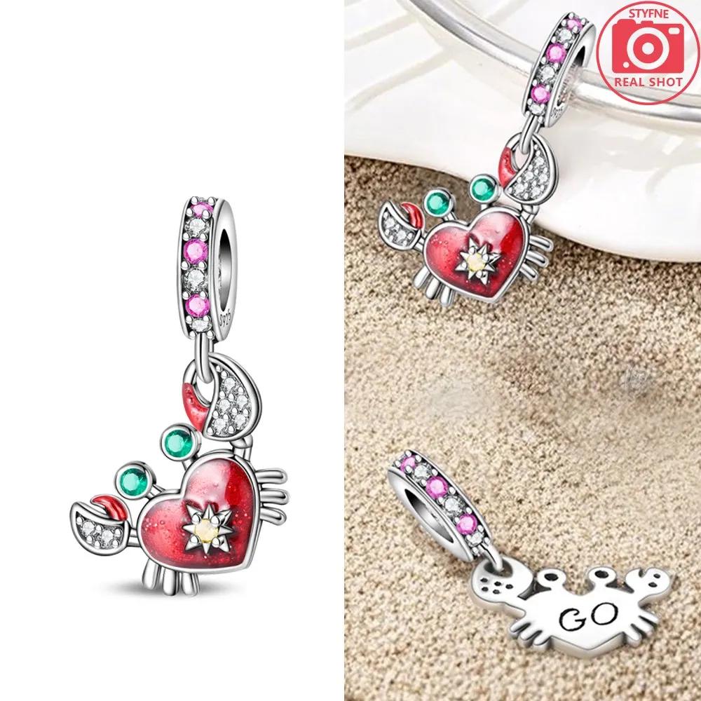 Silver Colors Blue Crab Red Lobster Charms Pendant Fit Bracelet DIY Fine Jewelry Gift for Women