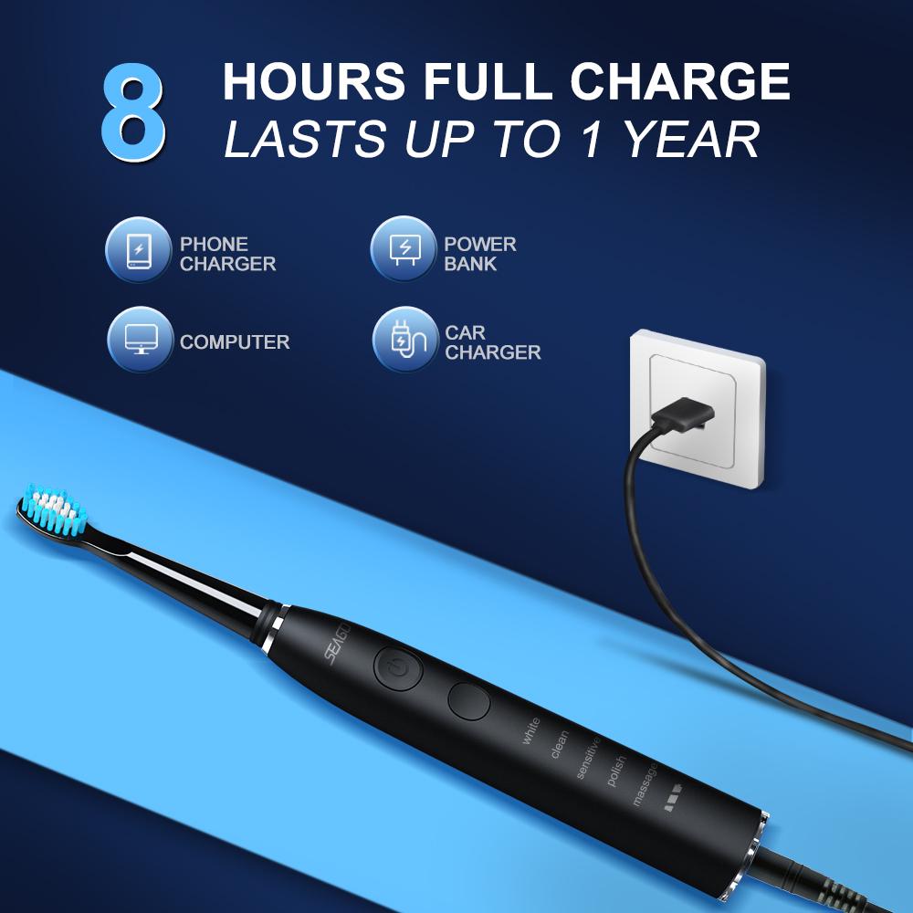 Electric Toothbrush USB Rechargeable Adult 360 Days Long Battery Life IPX7 4 Replacement Heads Travel Box  SG-575