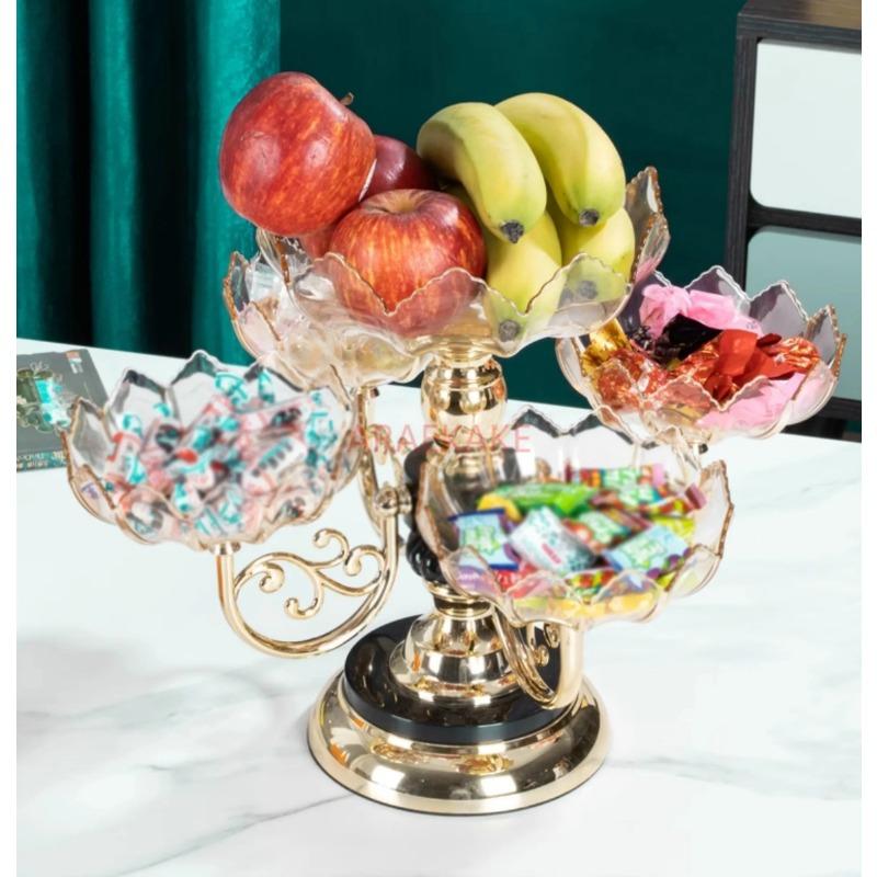 Getrocknete Früchte und Obstteller, Wohnzimmer zu Hause, Couchtisch, Süßigkeiten, mehrschichtiger Obstteller aus Kristall, High-End