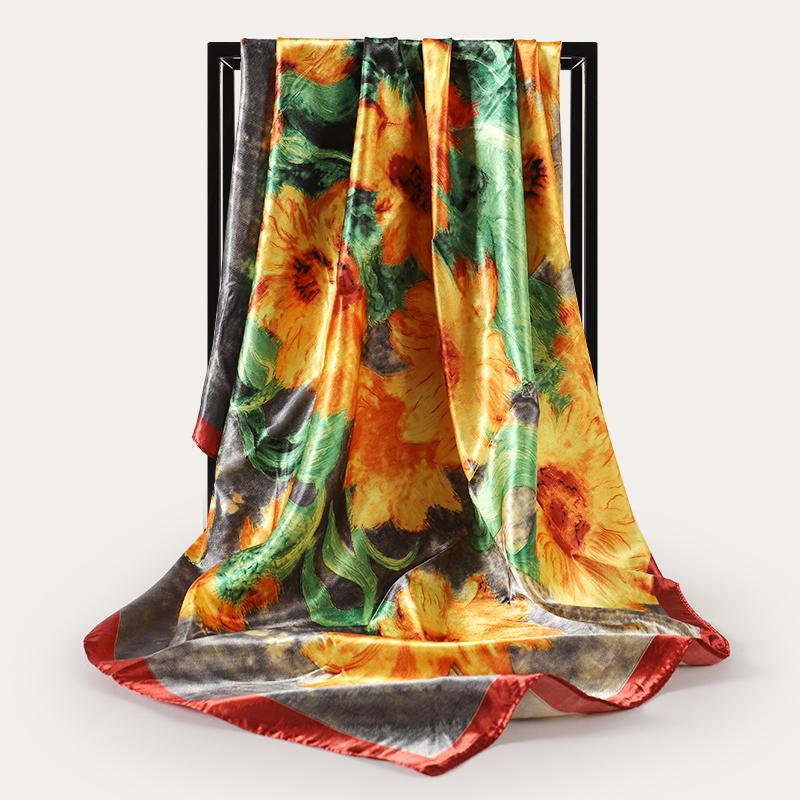 Women Silk Square Scarf Lady Bandana Head Wrap Shawl Satin Foulard Female Large Hijab Neckerchief Scarves Pashmina 2021 Headband