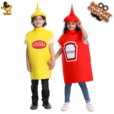 Children Spoof Ketchup Mustard Costume, Halloween Carnival Party Funny Ketchup Cosplay Costume