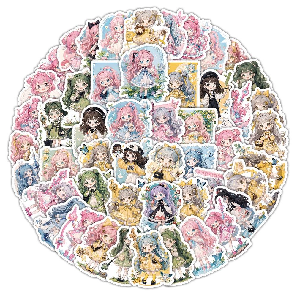 60PCS Q-version Magic Cute Girl Graffiti Stickers for Helmet Bicycle Hand Account Pencil Case Decals