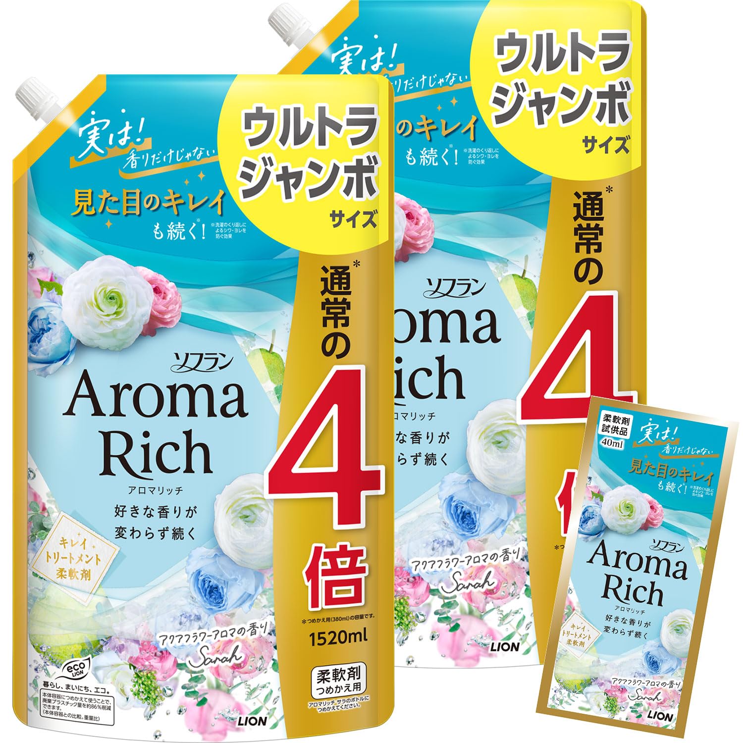 

SOFLAN Aroma Rich Sara Цветочный аромат Кондиционер для белья Ультра 1520 мл x Бонус в комплекте [Оптовая покупка] (Аромат Аква) Стержень, Джамбо, 2 штуки,