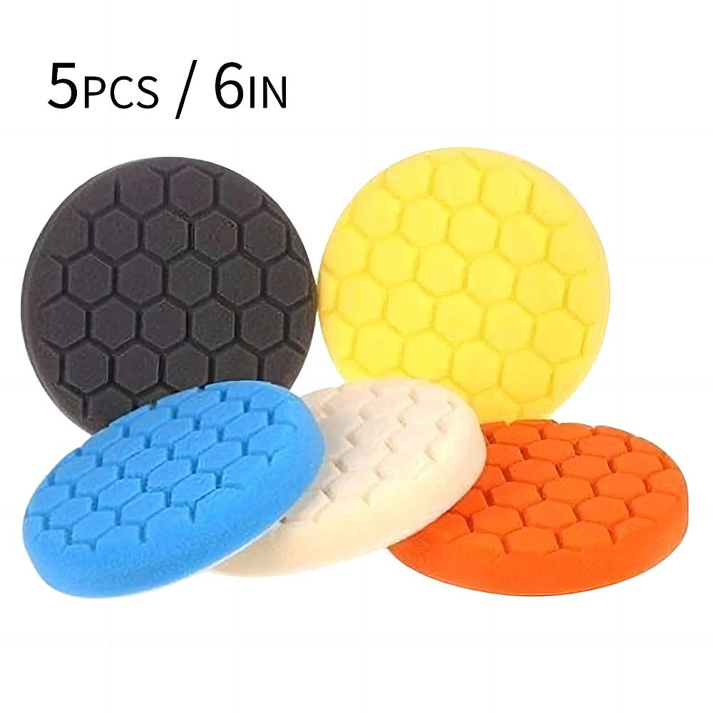 5PCS auto detailing pads polishing wheel for drill buffing kit 3/5/6/7 inch self adhesive polishing pad car wax applicator discs