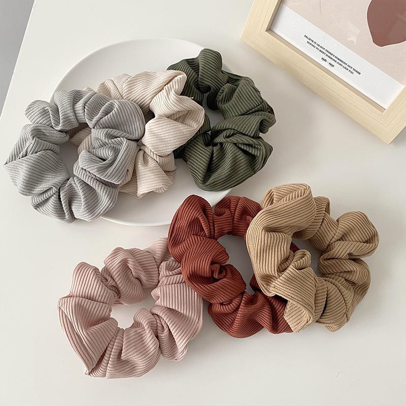 

Morandi Soft Knit Striped Scrunchie: Autumn/Winter Colors Hair Accessory