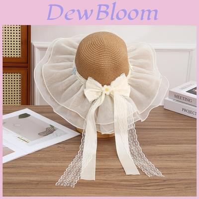 Summer Floral Bow Wide Brim Sun Hat With Uv Protection For Women