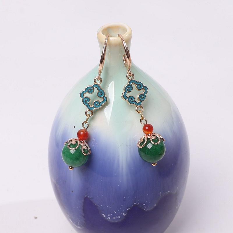 

Аксессуары в национальном стиле ханьфу, украшения для ушей, старинная одежда, серьги ручной работы из натурального агата, серьги-чеонгсамы в стиле ретро зелёный