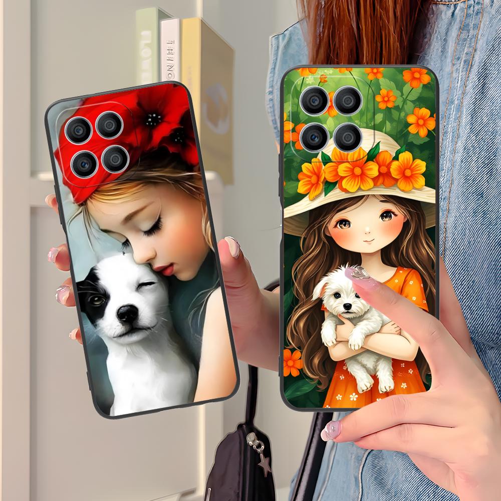 Girl Dog Puppy Matte TPU Mobile Phone Case for Honor 90 80 70 60 50 30 20 10 9 8 7 Pro S SE Lite 5G Colorful Printing Cover