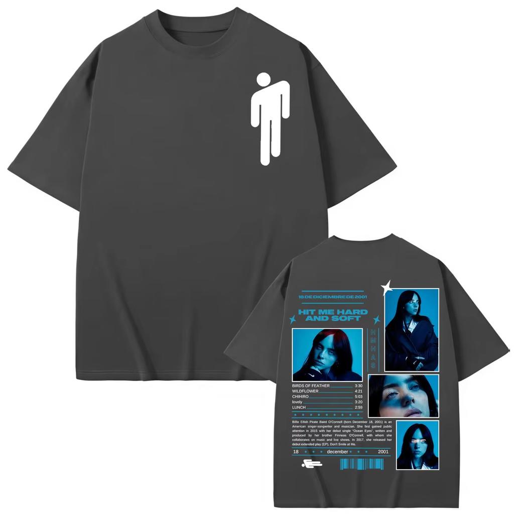 Billie Eilish Hit Me Hard and Soft A Tour Camiseta 2026 Verão Nova Unissex Moda Feminina Algodão Camiseta Oversized Y2K