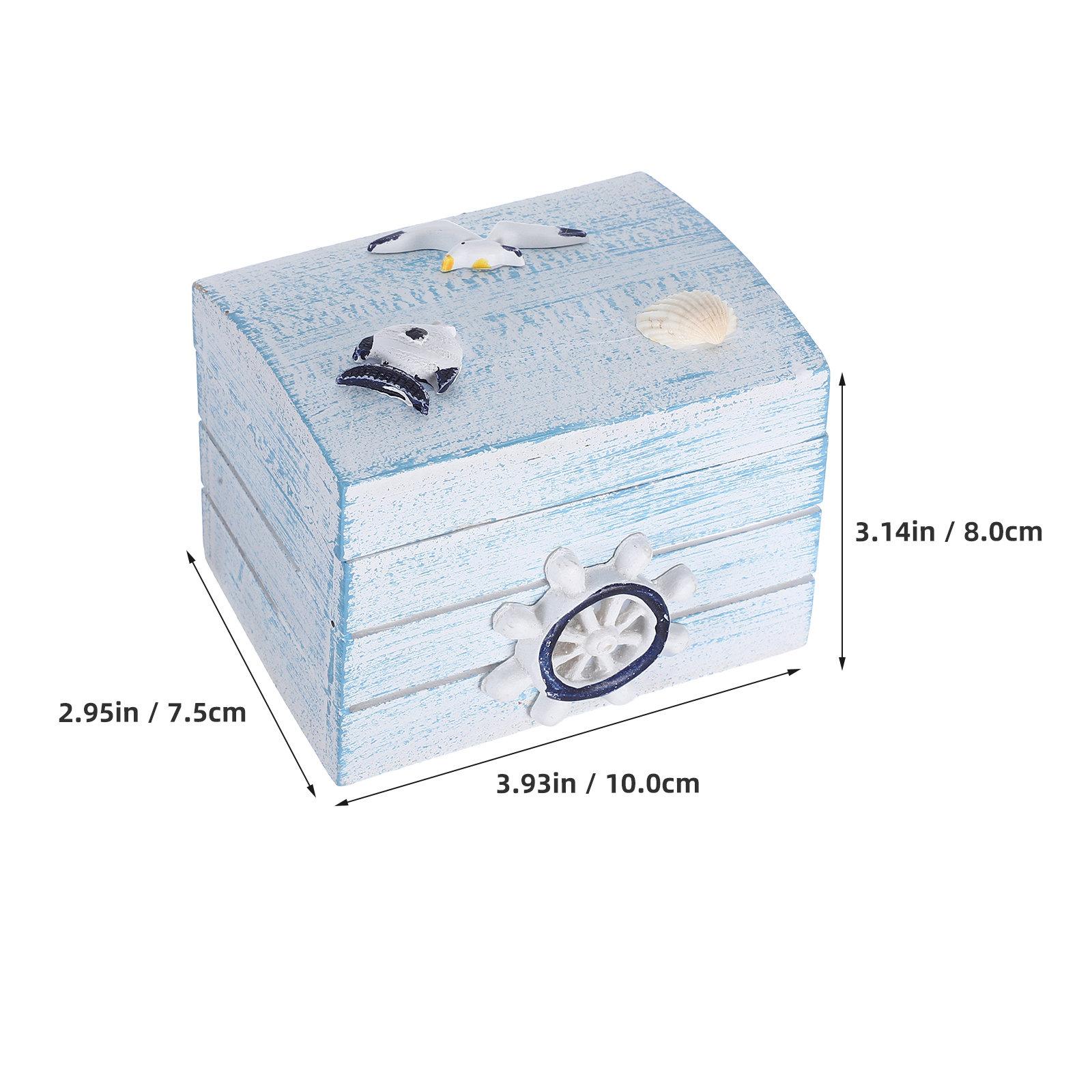 

Nautical Wooden Box Ocean Inspired Handmade Decorative Storage Chest Small Treasure Box for Bedroom Living Room Beach Style синій