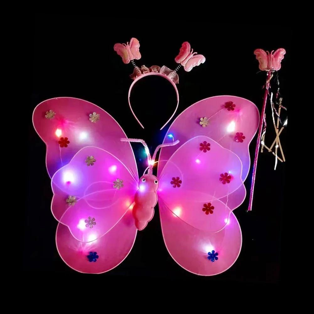 LED Children Costume Props Girls Skirts Angel Luminous Wings Flashing Butterfly Skirt Lights Suit 2-8year Easter Valentines Day