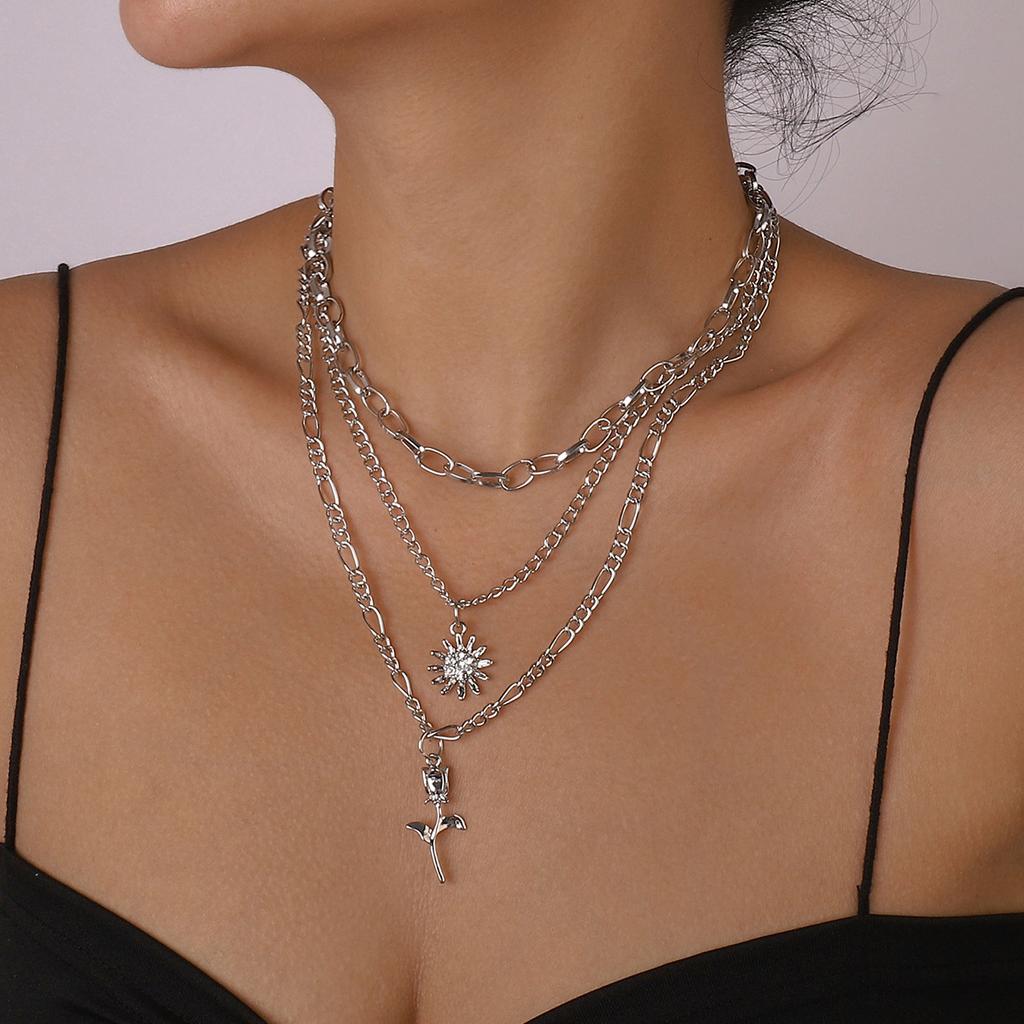Women European Exaggerated Long Choker Oil Dripping Heart Butterfly Snake Element Jewelry Punk Hip Hop Layered Necklace