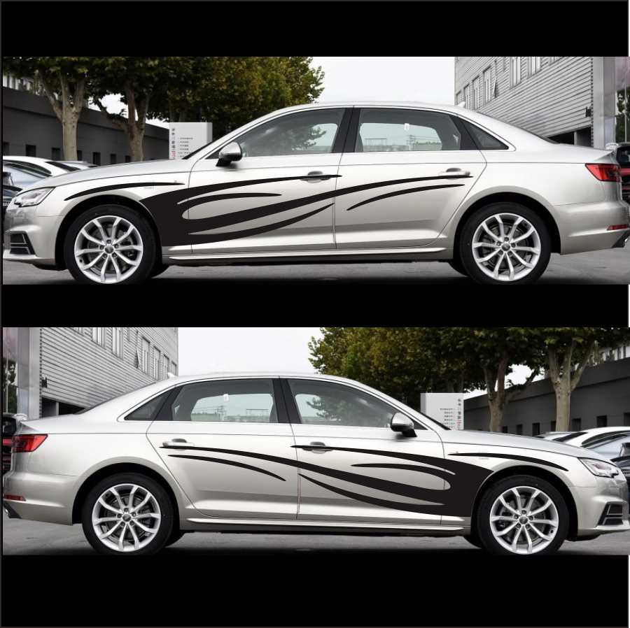 1x Glossy Black Car Body Side Sticker Decal Trim Streamline Flame Look Universal