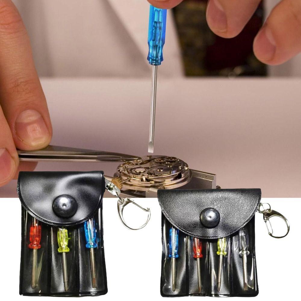 Phillips Bits Mini Screwdriver Set Y-type Bits Flat Bits Digital Products Repair Tools Storage Bag Leather Keychain