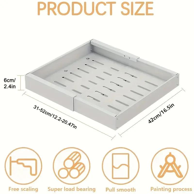 

Pull-Out Cabinet Storage Rack with 3 Silent Slide Rails No-Drill Installation Kitchen Spice Tableware Drawer Organizer Shelf